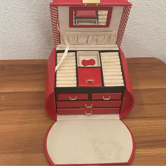 Vintage ALFRED Design Keepsake Red Genuine Leather Organizer Jewelry Case Bag - Picture 7 of 16